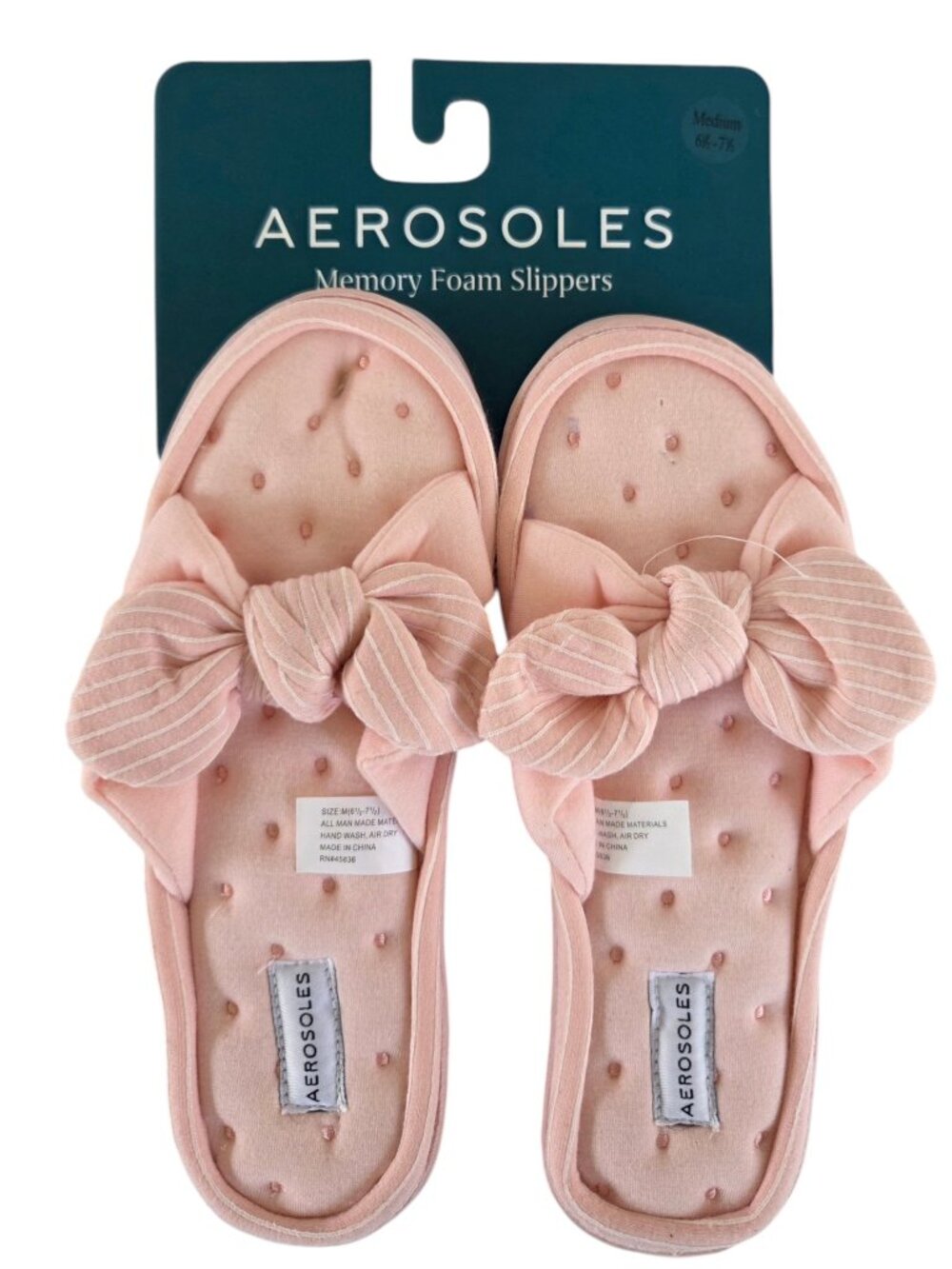 AEROSOLES Slip On Slippers Scuffs Shoes Women's 6.5-7.5 Pink Bow Memory Foam